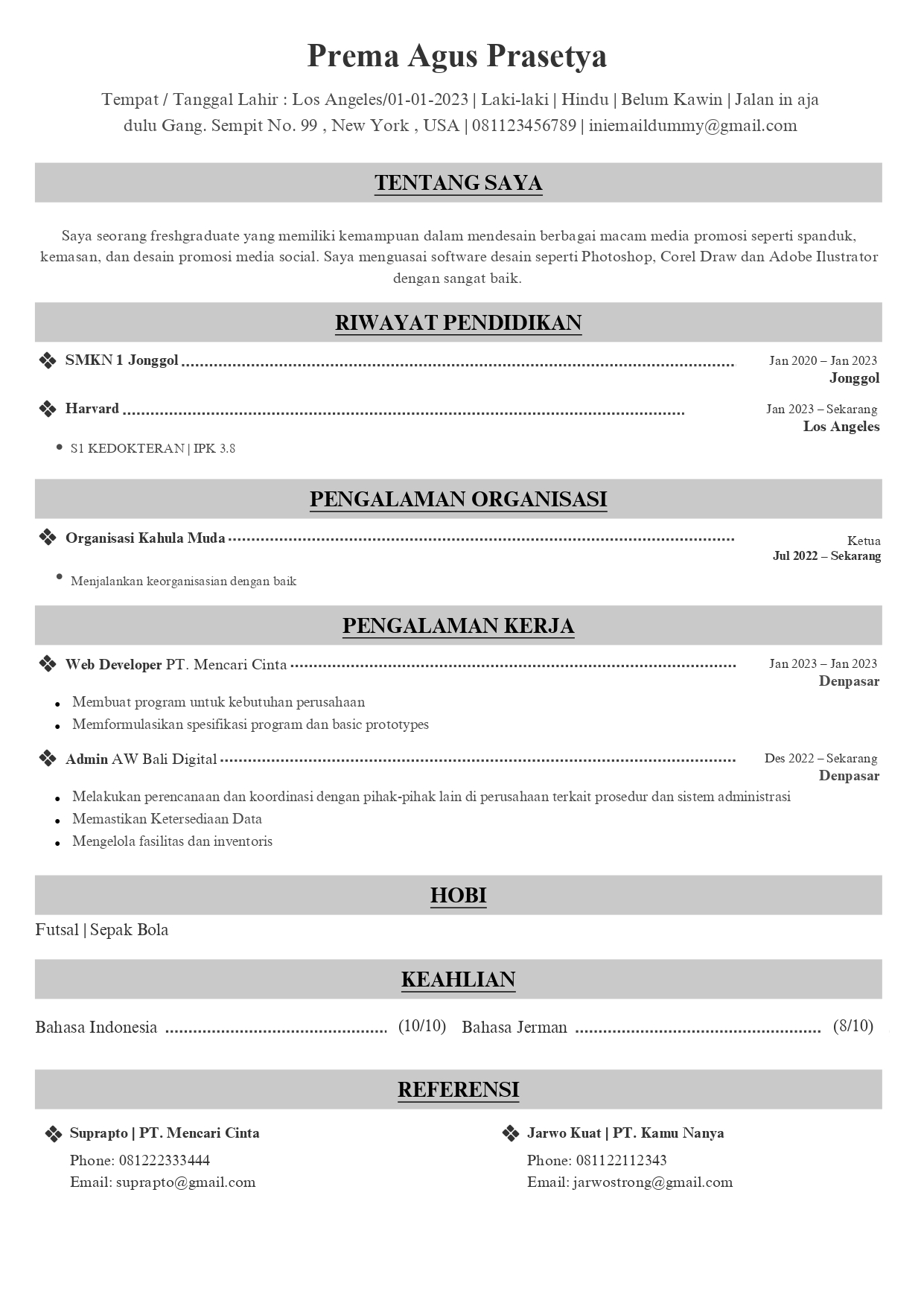 Template CV ATS Soka Dari BikinCV